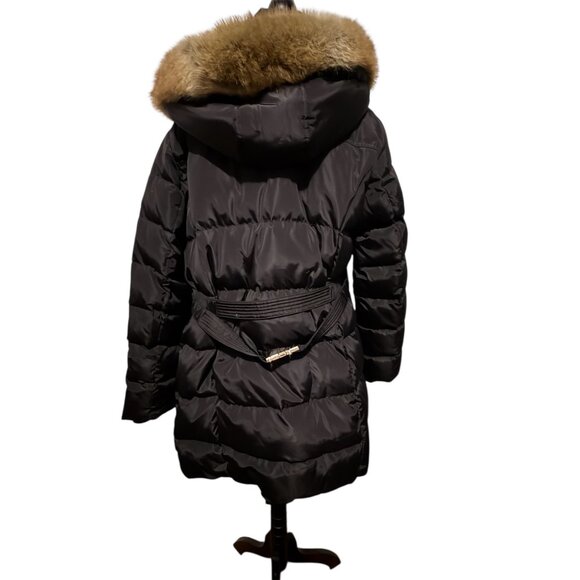 Michael Kors Puffer Coat Hooded Faux Fur Trim Down Black Size Large - Picture 2 of 16